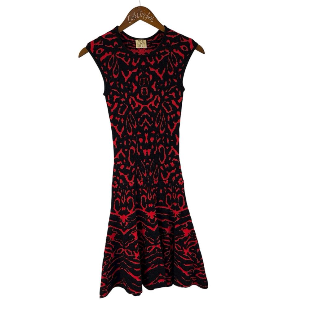 Torn Ronny Kobo Mini Dress Stretchy Knit Black Red Textured XS Sleeveless